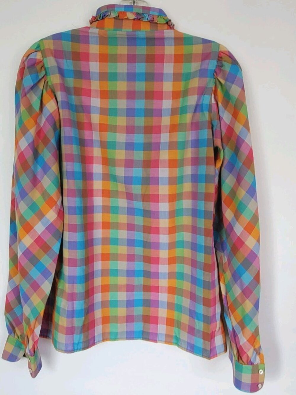 Vintage 80s 90s rainbow plaid LIZ CLAIBORNE women's button down shirt, size 6 S - Picture 2 of 4